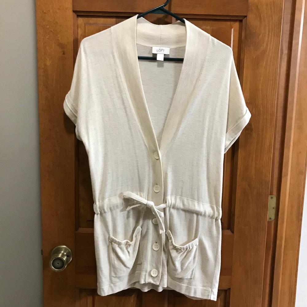 LOFT Short Sleeved Tie Waist Cardigan